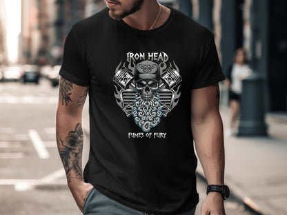 Iron Head Biker Skull 'Fumes of Fury' Graphic T-Shirt