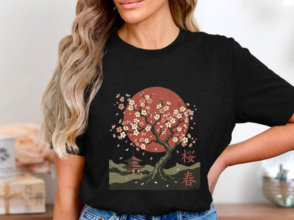 Japanese Sakura Pagoda Scene T-Shirt