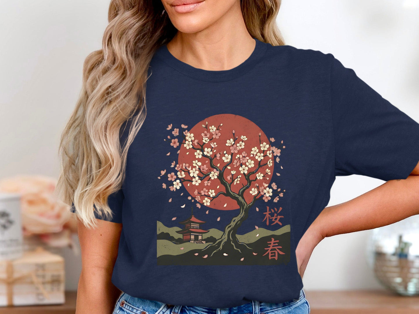 Japanese Sakura Pagoda Scene T-Shirt