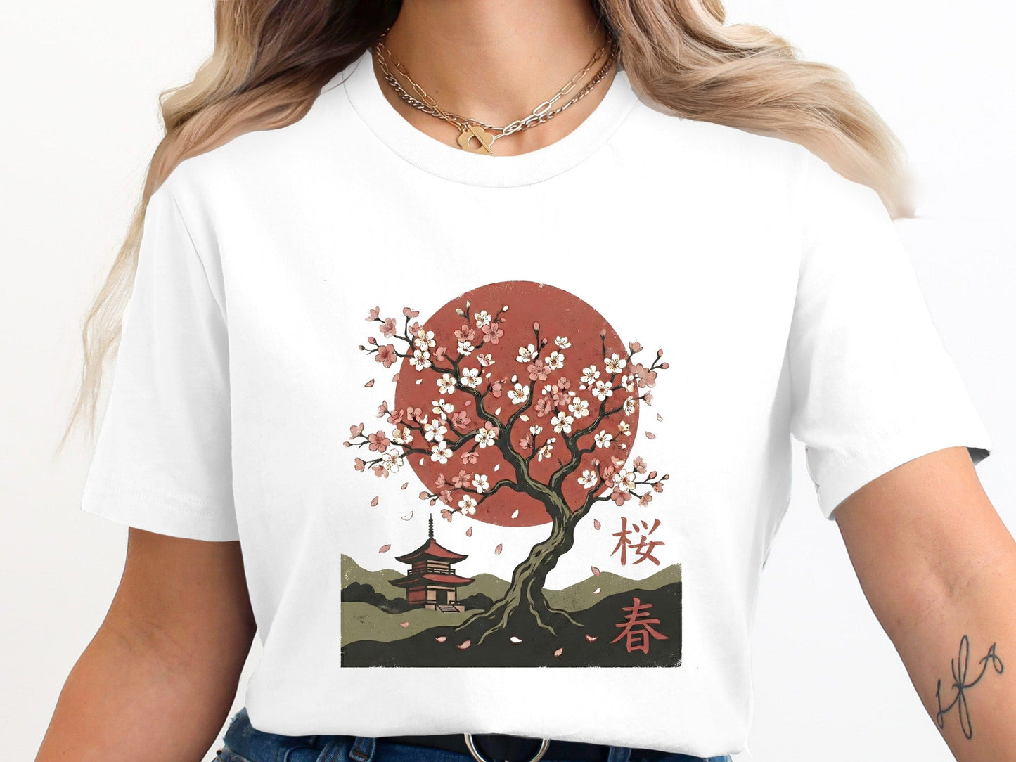 Japanese Sakura Pagoda Scene T-Shirt