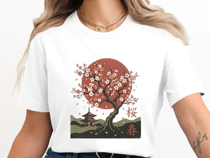 Japanese Sakura Pagoda Scene T-Shirt
