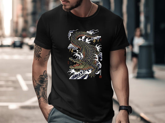 Japanese Style Crocodile Art T-Shirt - Irezumi Inspired