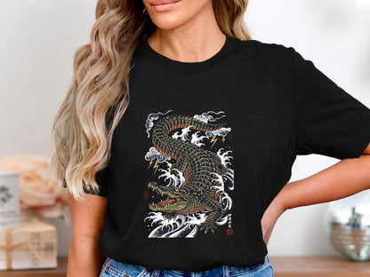 Japanese Style Crocodile Art T-Shirt - Irezumi Inspired