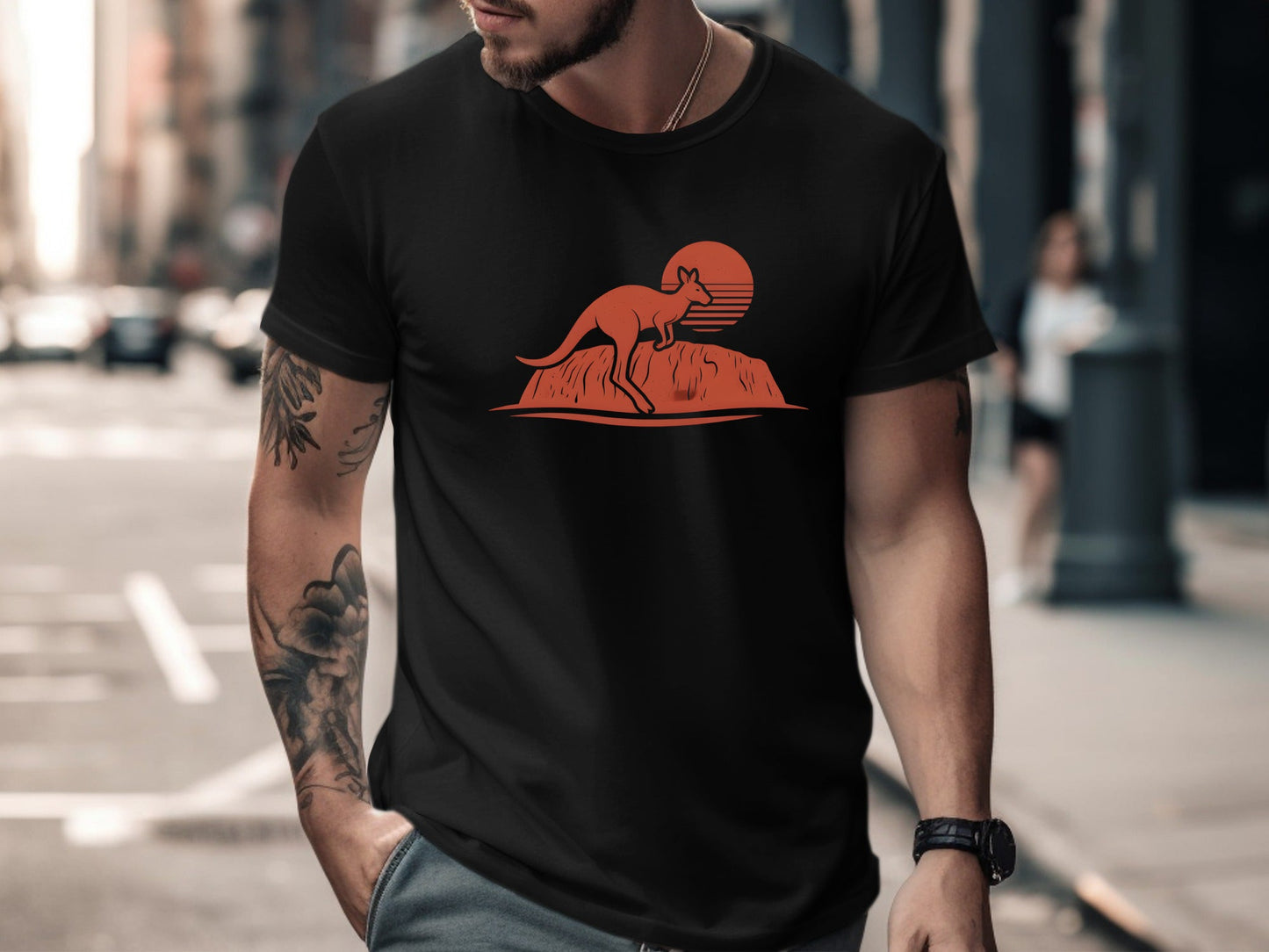 Kangaroo Jumping Sunset Silhouette Men's Tee
