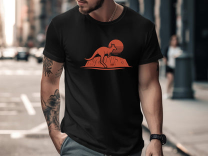 Kangaroo Jumping Sunset Silhouette Men's Tee