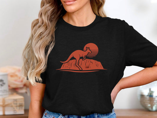 Kangaroo Jumping Sunset Silhouette Men's Tee