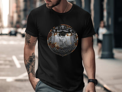 Kangaroo Police Patrol Badge T-Shirt - Rustic Metal Design