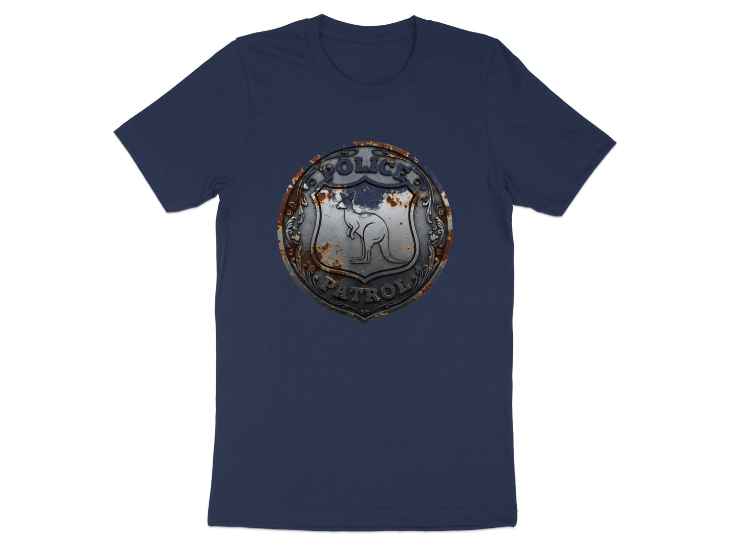 Kangaroo Police Patrol Badge T-Shirt - Rustic Metal Design