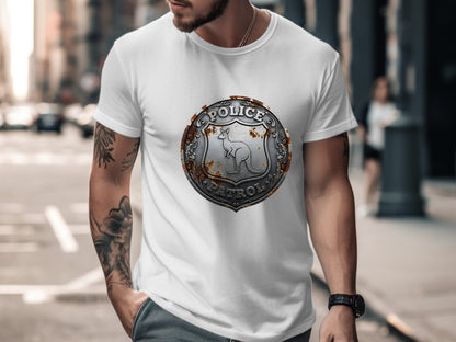 Kangaroo Police Patrol Badge T-Shirt - Rustic Metal Design