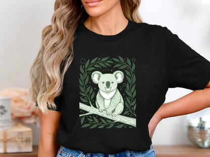 Smiling Koala Eucalyptus Branch T-Shirt | Cute Australian Tee
