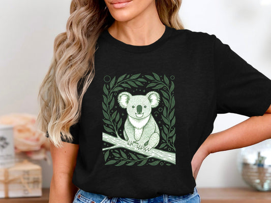 Smiling Koala Eucalyptus Branch T-Shirt | Cute Australian Tee