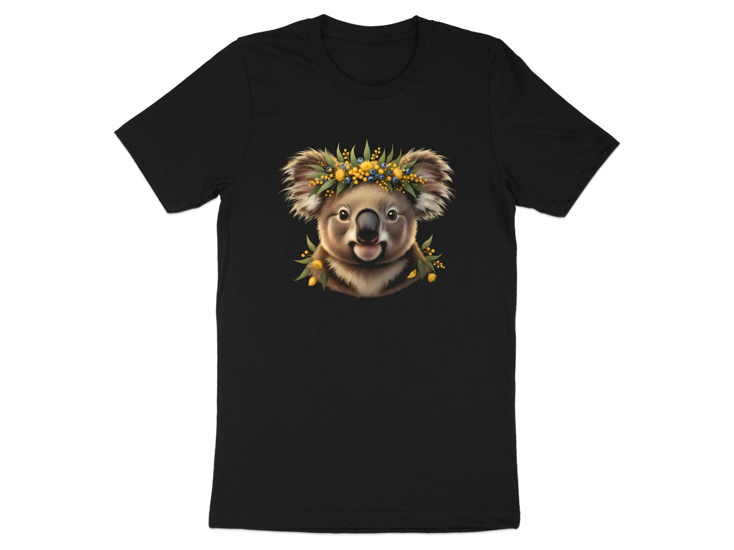 Koala with Wattle Flower Crown T-Shirt | Native Floral Tee
