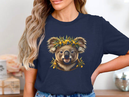 Koala with Wattle Flower Crown T-Shirt | Native Floral Tee