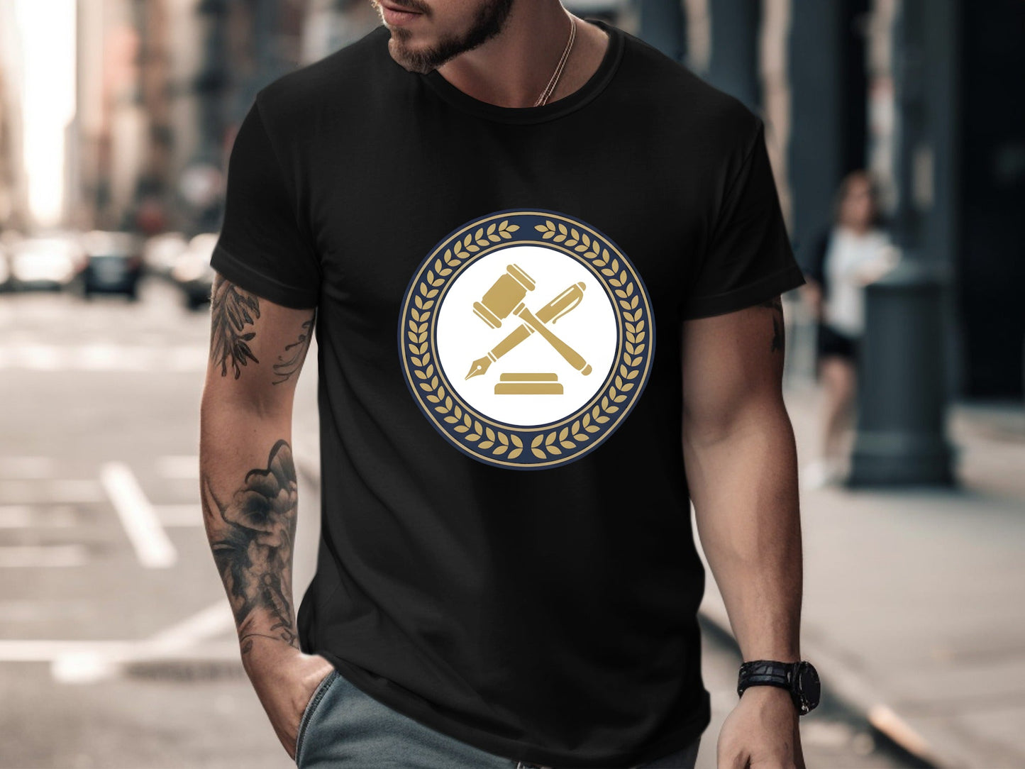 Legal Gavel & Pen Heritage T-Shirt - Law Professional Logo Tee