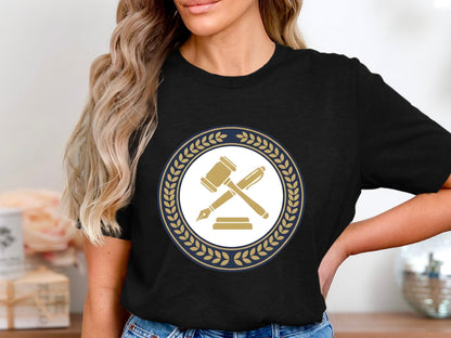 Legal Gavel & Pen Heritage T-Shirt - Law Professional Logo Tee
