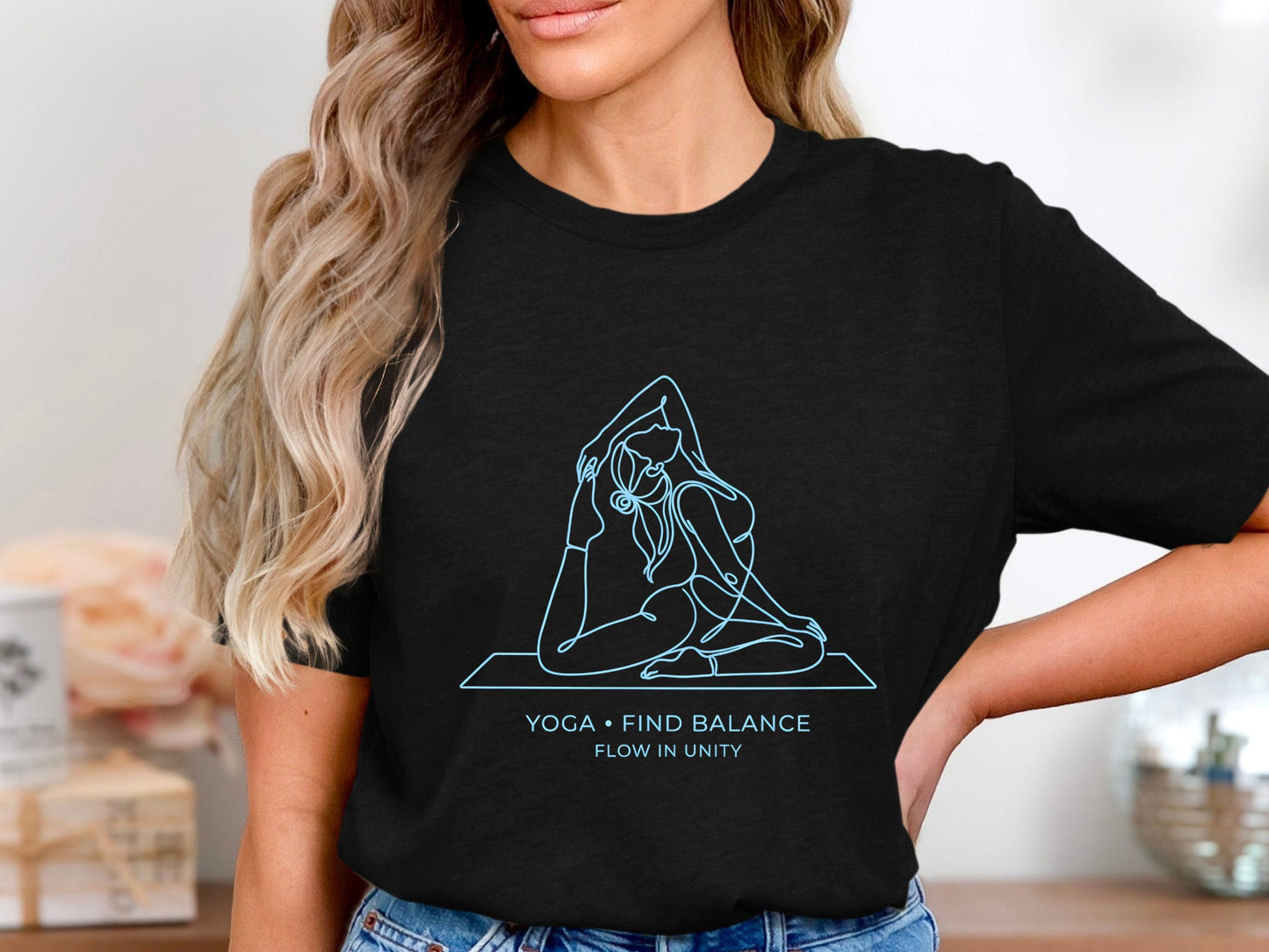 Yoga Find Balance Fine Line Art T-Shirt