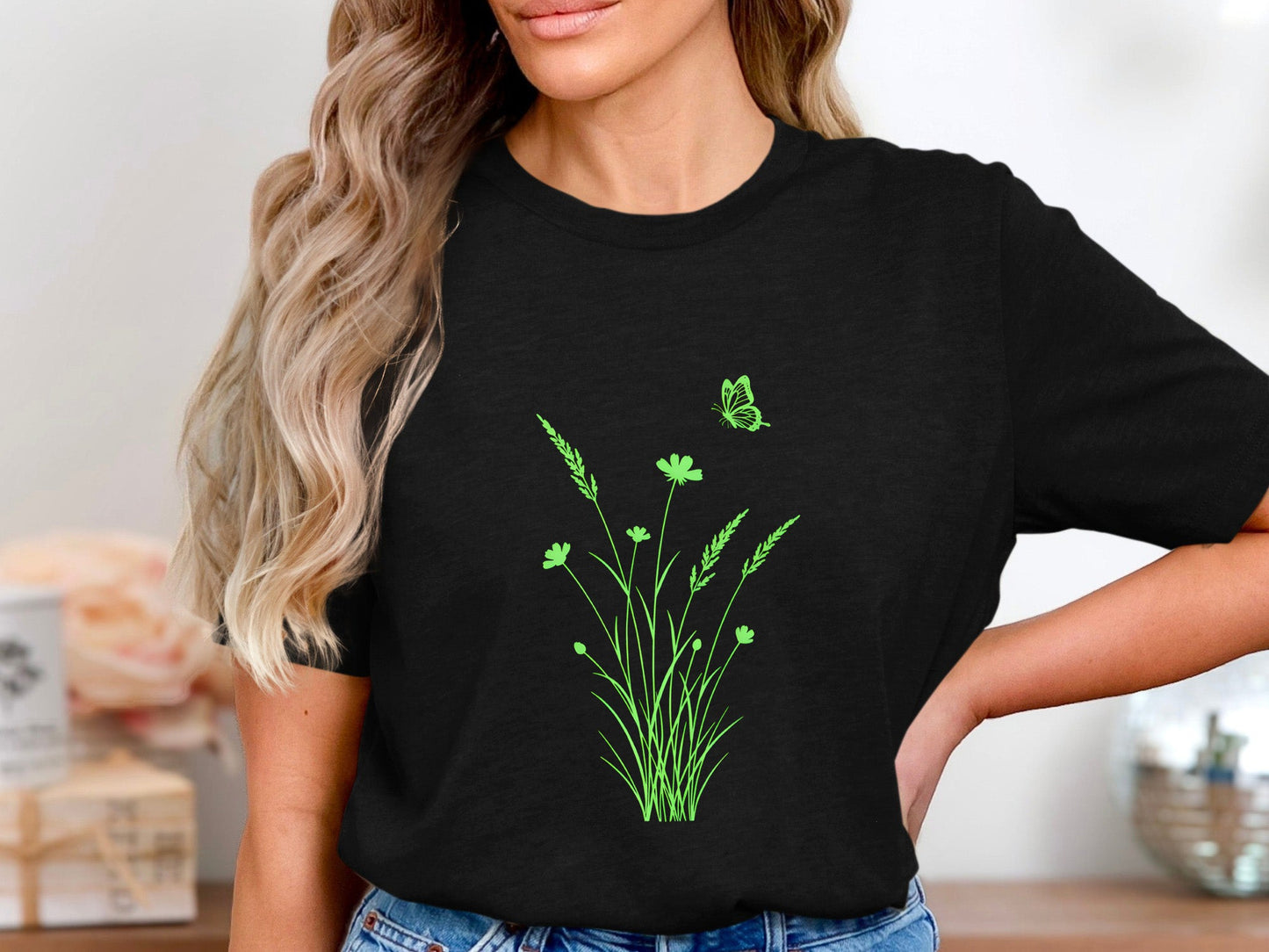 Minimalist Floral Delicate Wildflower & Butterfly T-Shirt