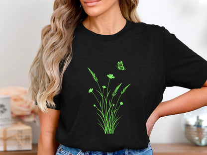 Minimalist Floral Delicate Wildflower & Butterfly T-Shirt