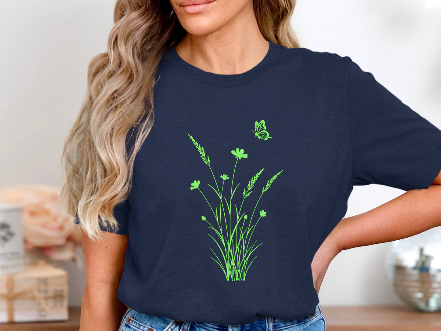 Minimalist Floral Delicate Wildflower & Butterfly T-Shirt