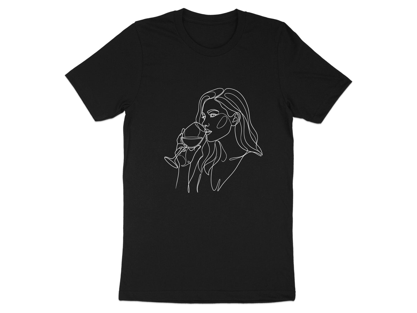 Minimalist Wine Lady Line Art T-Shirt