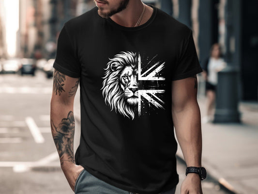 British Lion & Union Jack Half-Face T-Shirt - Bold Graphic
