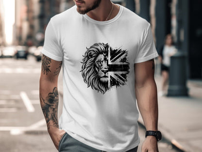 British Lion & Union Jack Half-Face T-Shirt - Bold Graphic