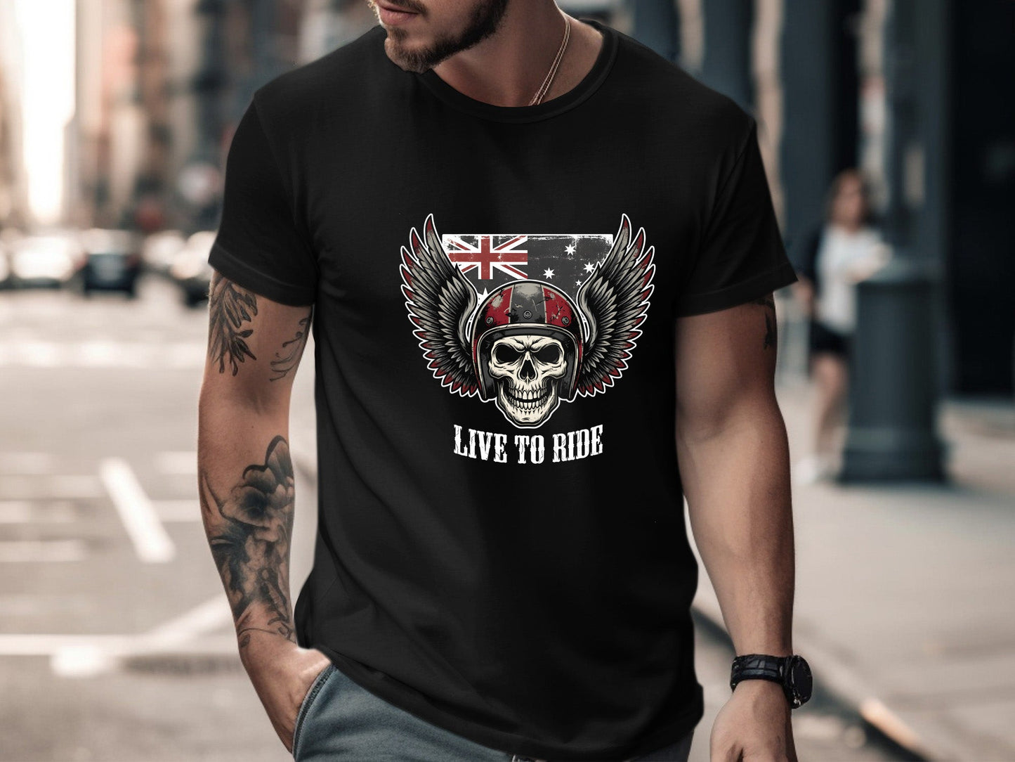 Live to Ride Australian Flag Biker T-Shirt