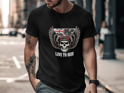 Live to Ride Australian Flag Biker T-Shirt