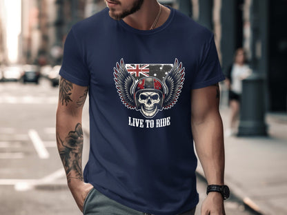 Live to Ride Australian Flag Biker T-Shirt