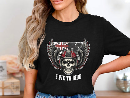 Live to Ride Australian Flag Biker T-Shirt
