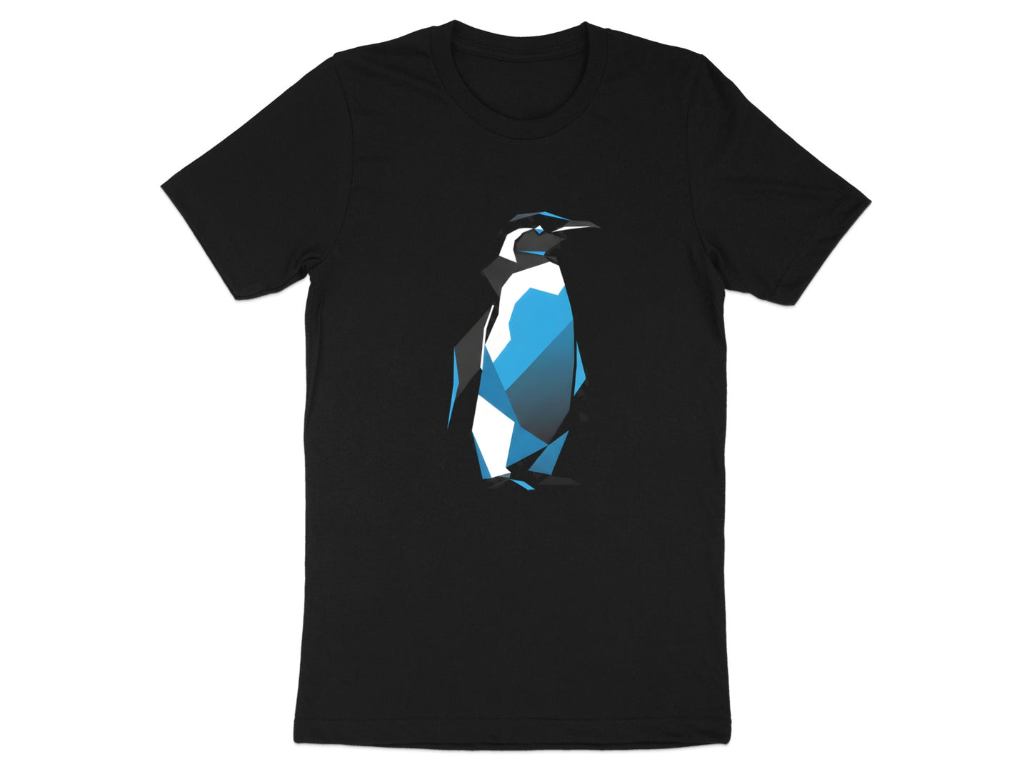 Low Poly Geometric Penguin T-Shirt - Modern Blue Tech Art