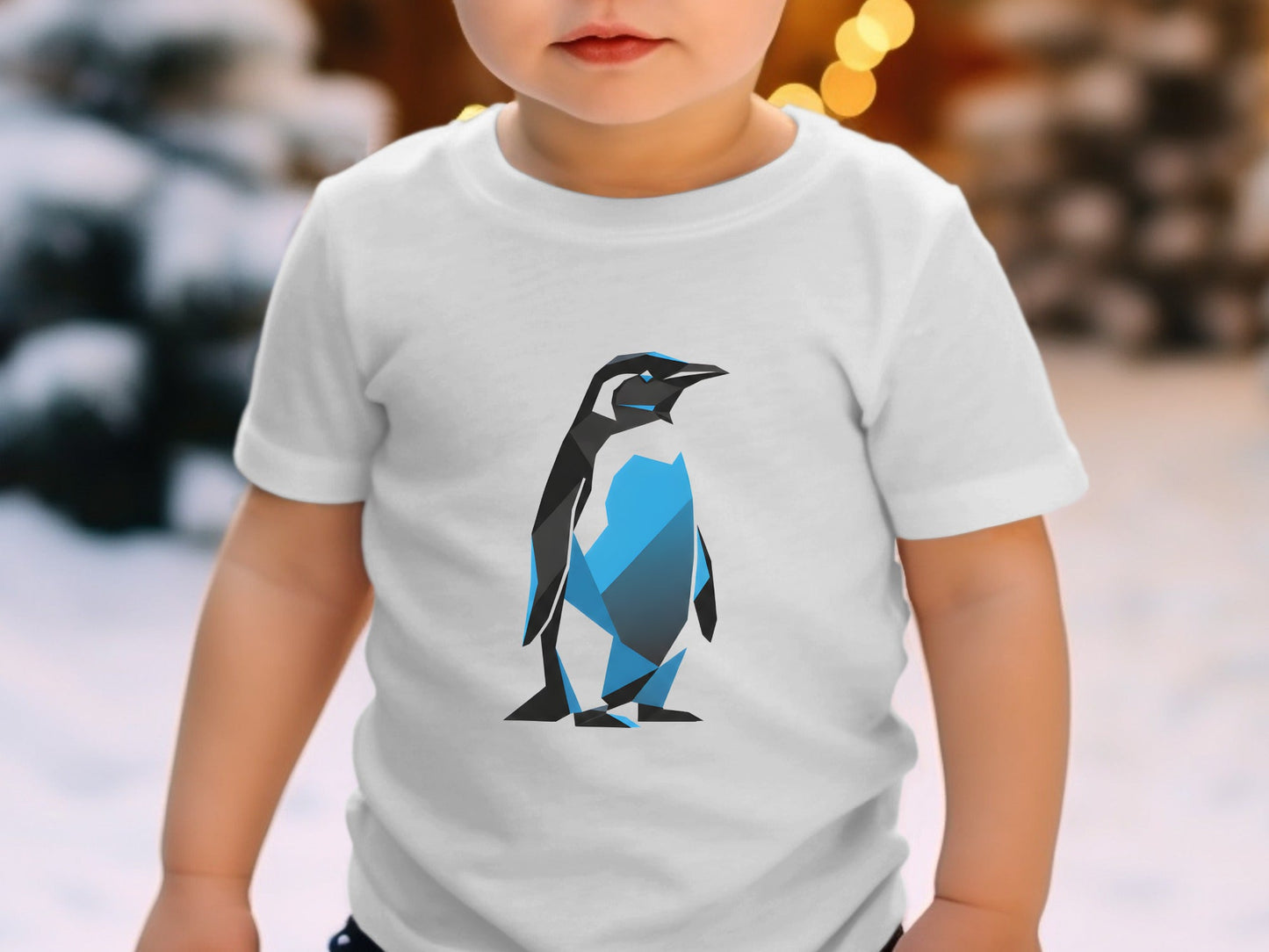 Low Poly Geometric Penguin T-Shirt - Modern Blue Tech Art