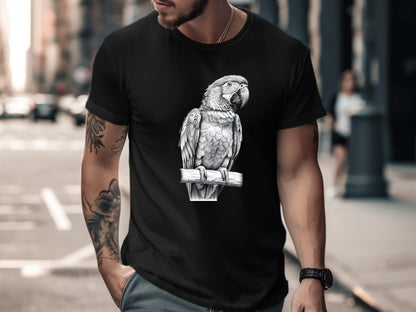 Macaw Parrot Detailed Pencil Sketch Artistic T-Shirt