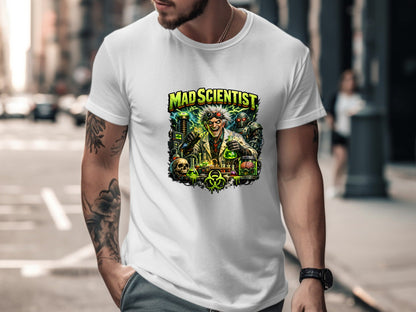 Mad Scientist Retro Illustration T-Shirt - Sci-Fi Lab Tee