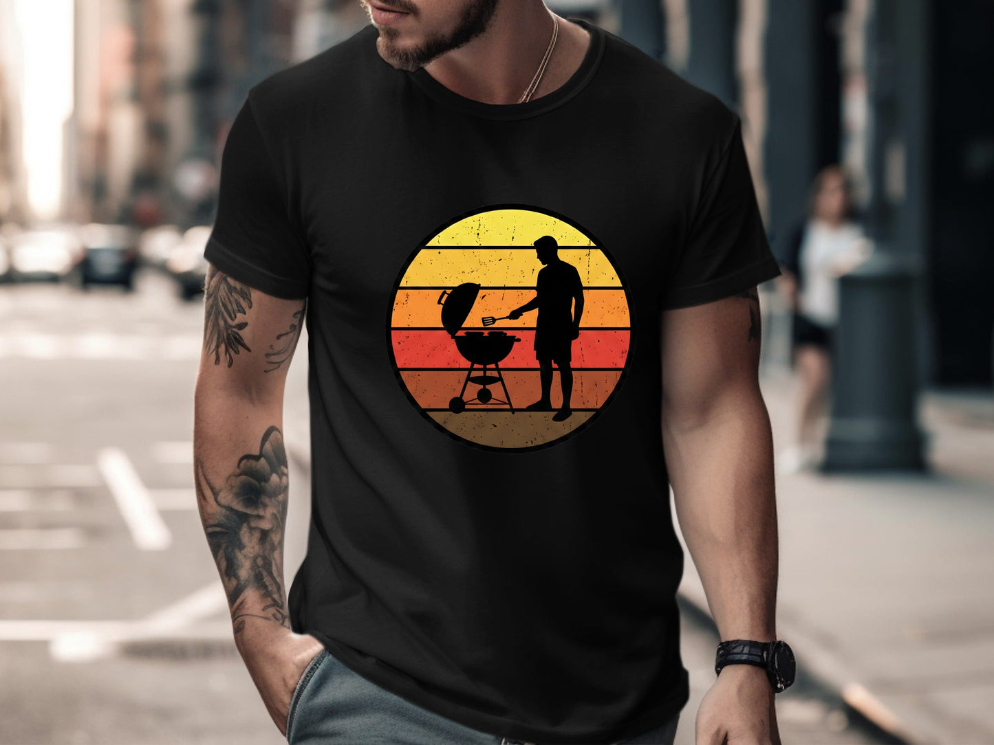 Sunset BBQ Silhouette Grilling T-Shirt