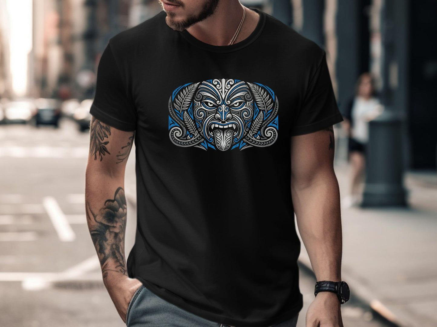 Maori Tribal Warrior Face T-Shirt - Haka Inspired Graphic Tee