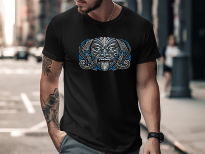 Maori Tribal Warrior Face T-Shirt - Haka Inspired Graphic Tee