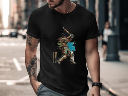 The Batsman Abstract Paint Splatter Cricket Tee