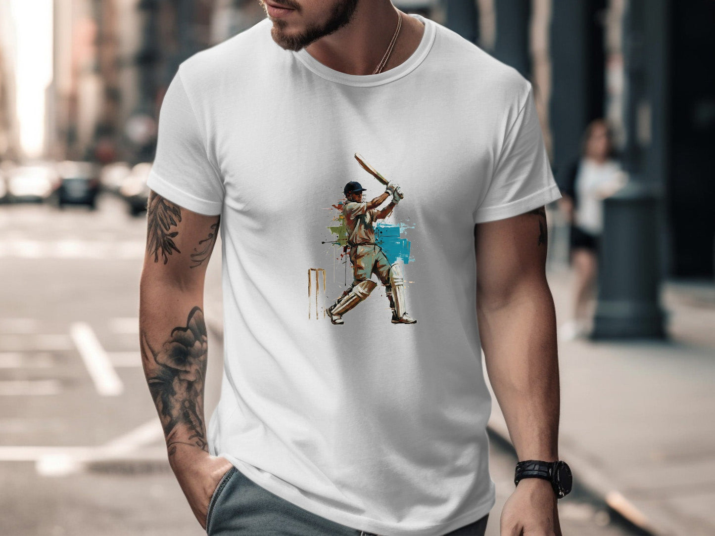 The Batsman Abstract Paint Splatter Cricket Tee