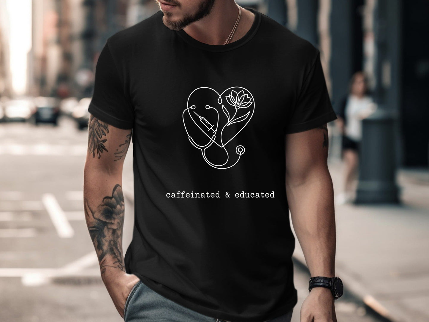 Caffeinated & Educated Heart Line Art T-Shirt