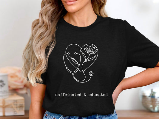 Caffeinated & Educated Heart Line Art T-Shirt