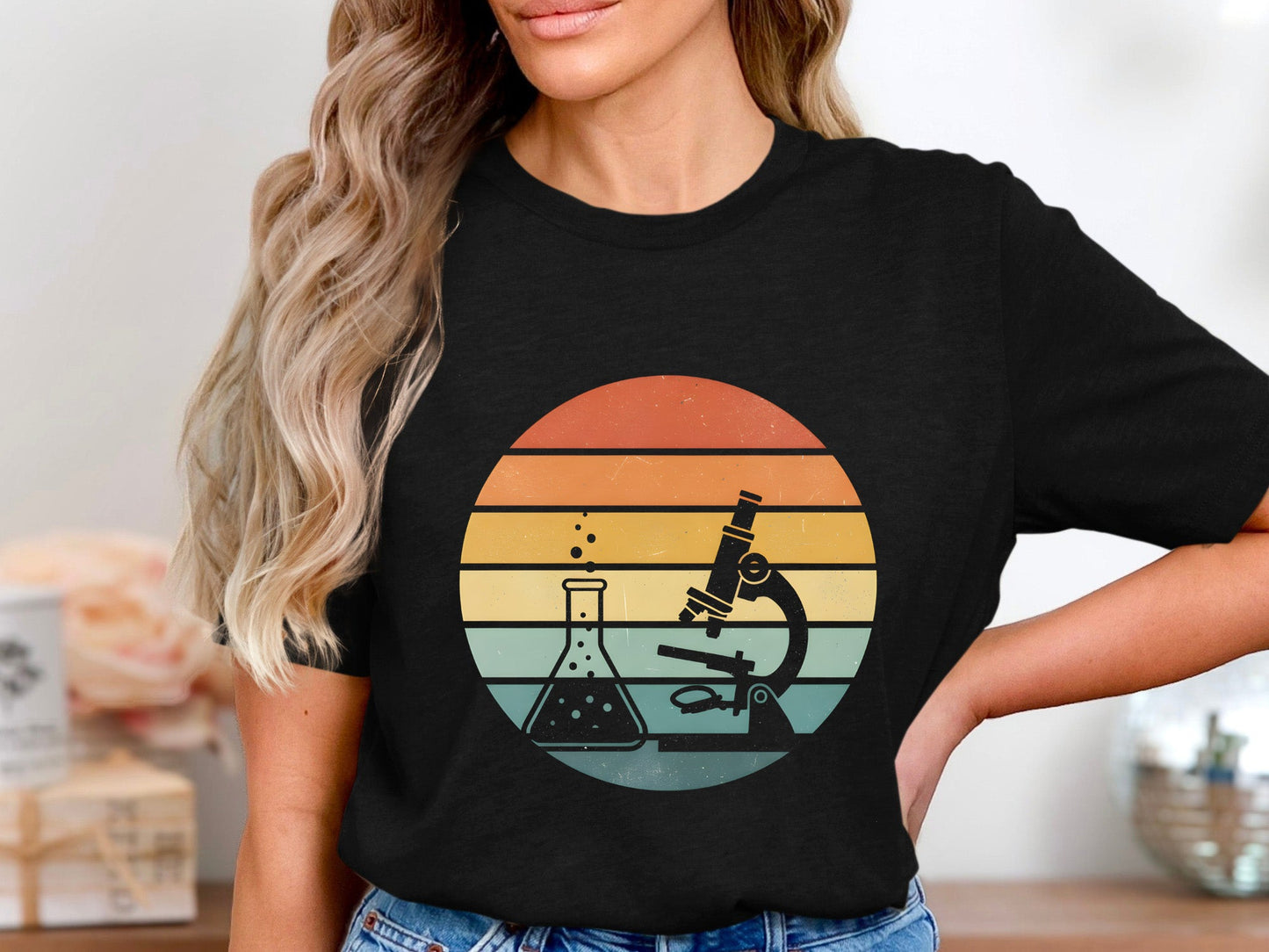Retro Sunset Microscope Science Graphic T-Shirt