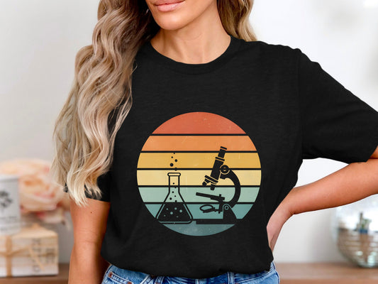 Retro Sunset Microscope Science Graphic T-Shirt