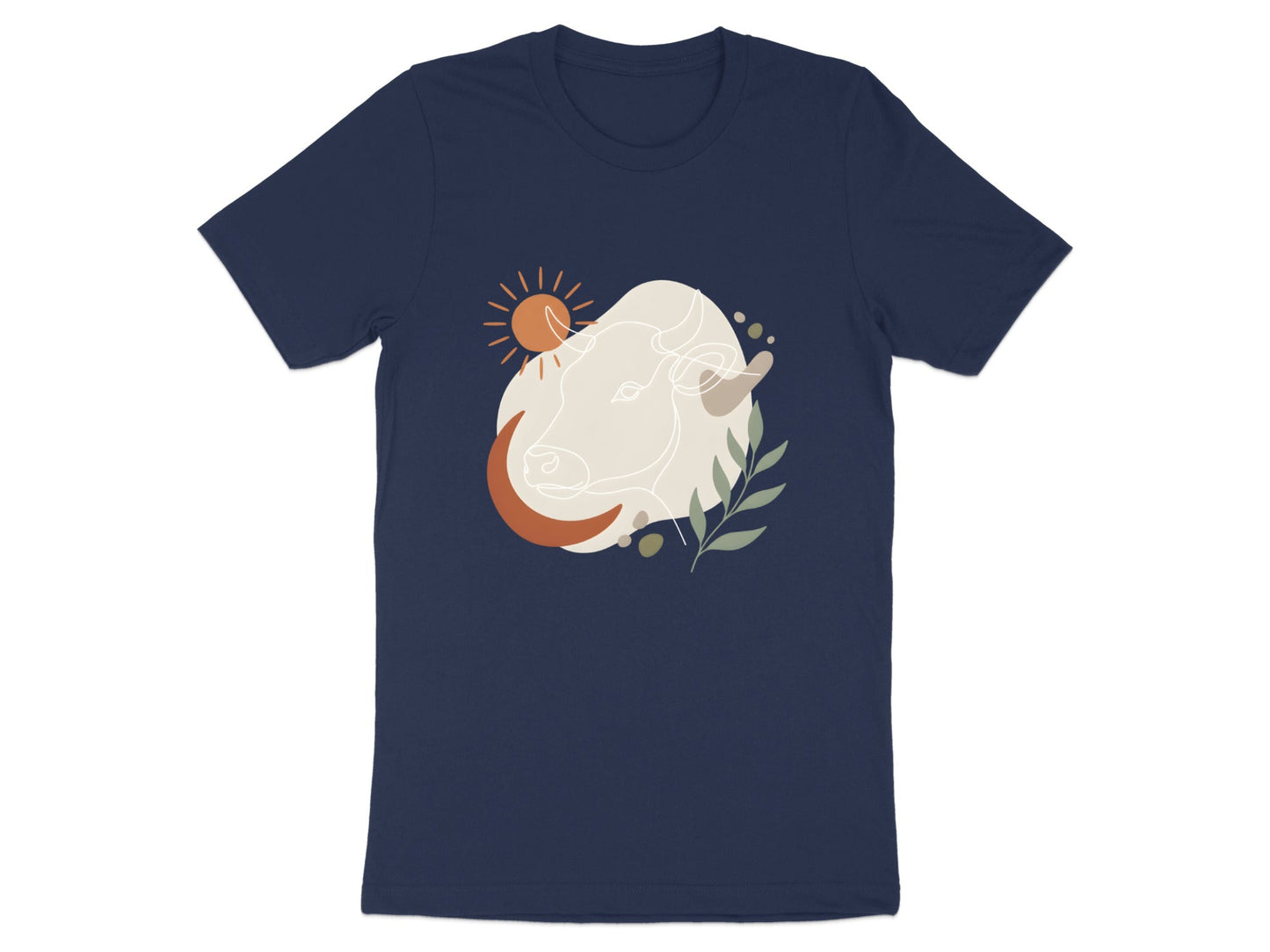 Abstract Bull & Sun Line Art T-Shirt - Mid-Century Modern