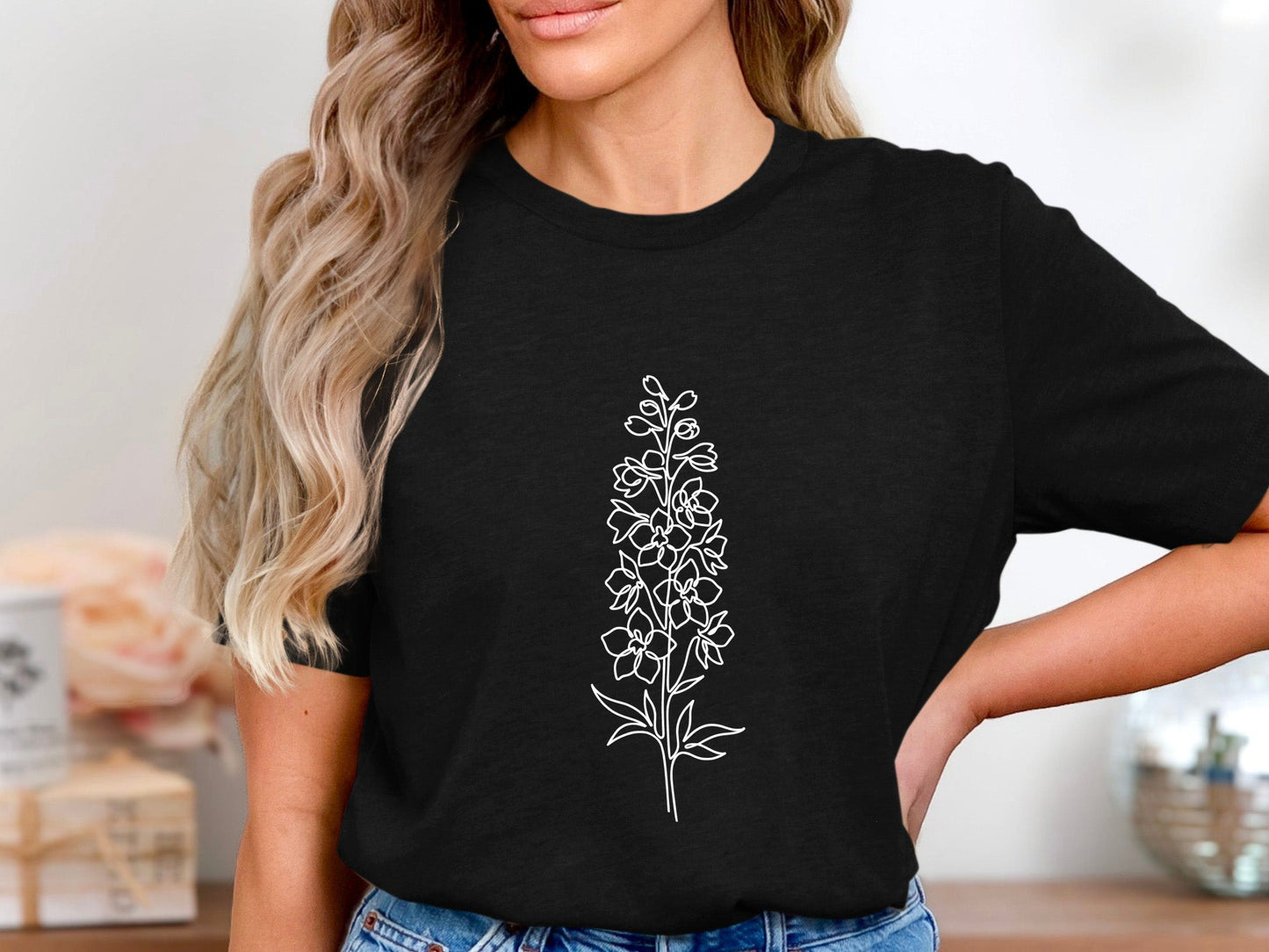 Wildflower Larkspur Line Art T-Shirt