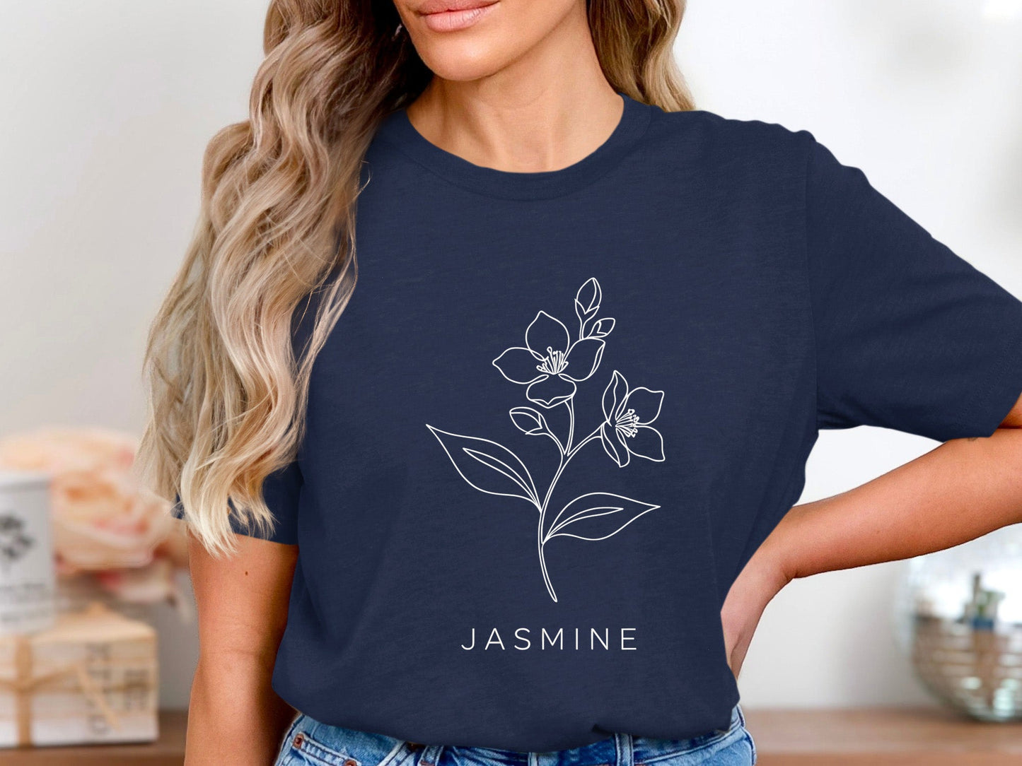Jasmine Flower Line Art T-Shirt - Minimalist Botanical Tee