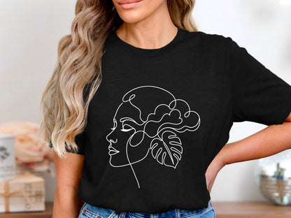 Monstera Leaf Portrait Line Art T-Shirt
