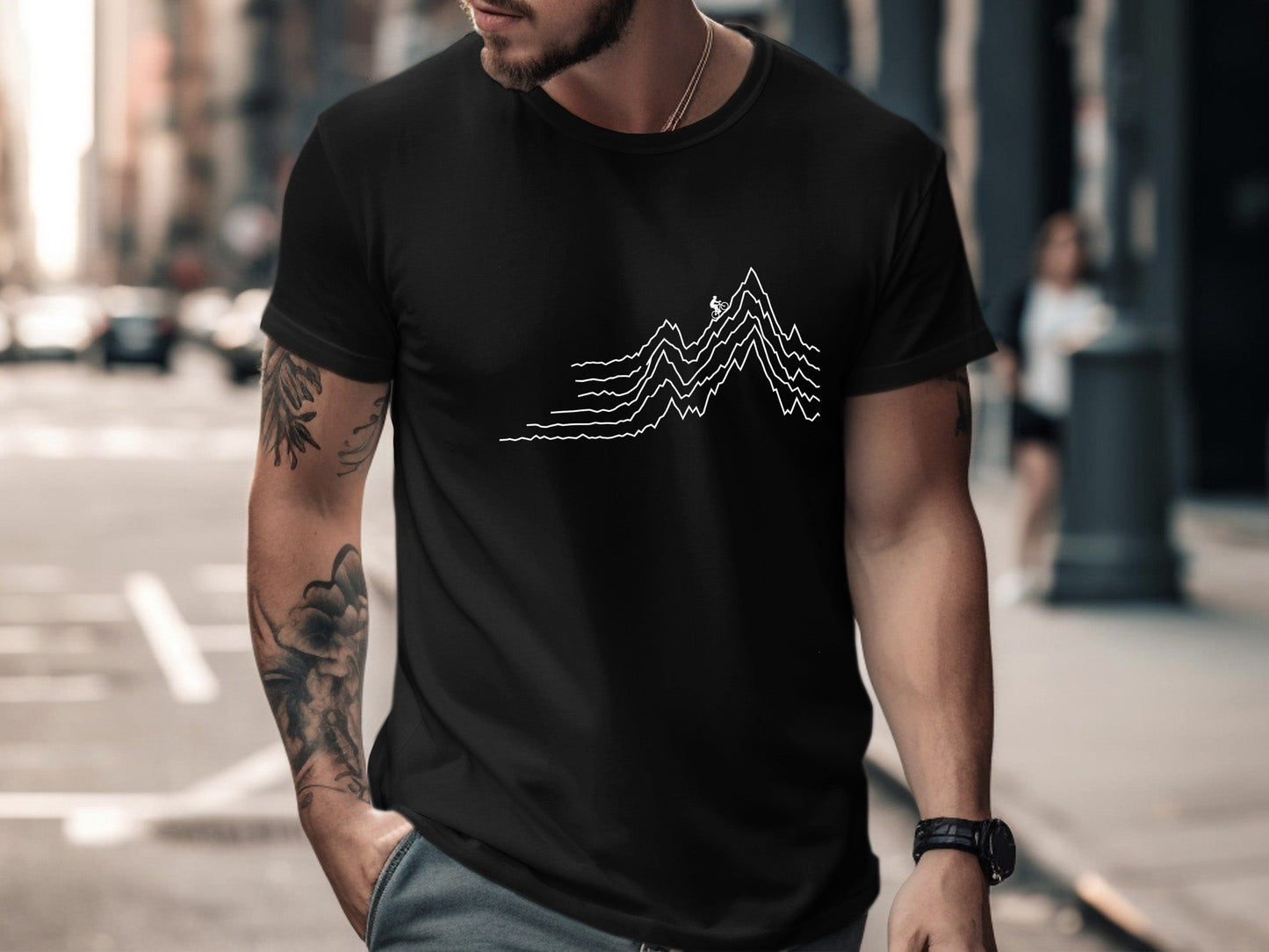 Mountain Peak Topographic Cycling Line Art Tee