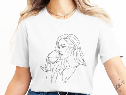 Minimalist Wine Lady Line Art T-Shirt