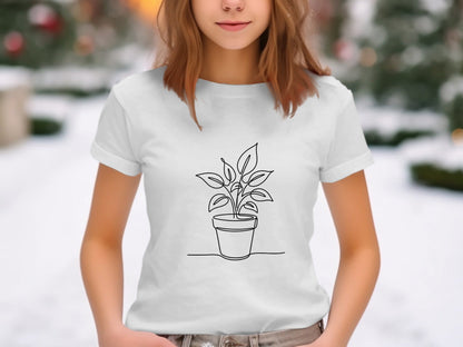 Potted Houseplant Minimalist Line Art T-Shirt